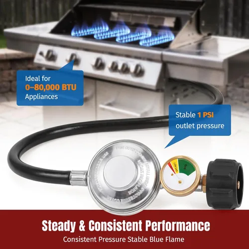 Miniatura 3 de SHINESTAR Regulador y Manguera Universal para Parrilla de Gas de 3.5 Pies con Manómetro, Repuesto para Calentador de Patio, Weber, Charbroil