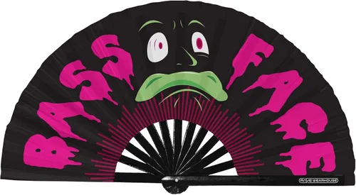 Rave Wearhouse Rave Fan - Ventilador de mano plegable de bambú grande con brillo UV para hombres/mujeres, fanáticos para EDM, festival de música,