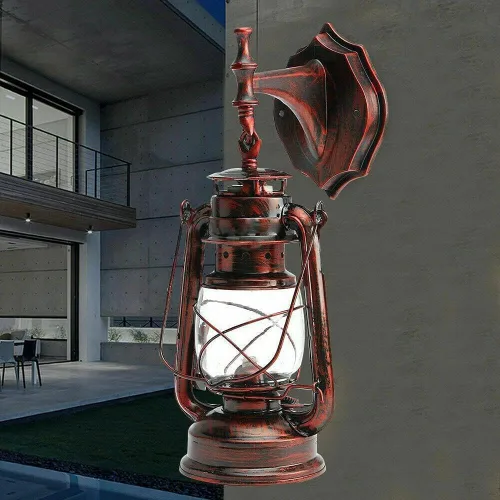 Miniatura 5 de Farol de pared con acabado de pátina oxidado, farol antiguo exterior para porche, lámpara de pared impermeable, lámpara de montaje en pared, lámpara