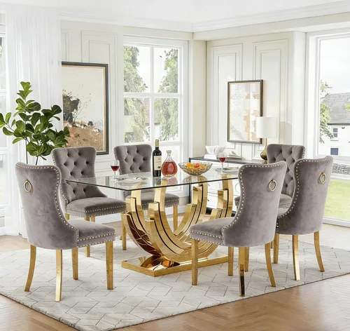 Miniatura 26 de Mesa de comedor de cristal para 6-8 personas, mesa rectangular de comedor de cocina de 70 pulgadas con tapa de vidrio templado y base de acero