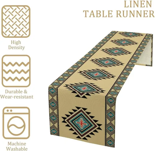 Miniatura 183 de Camino de mesa étnico del suroeste, navajo tribal nativo americano, bohemio, patrón geométrico azteca, camino de mesa para cocina, mesa de comedor