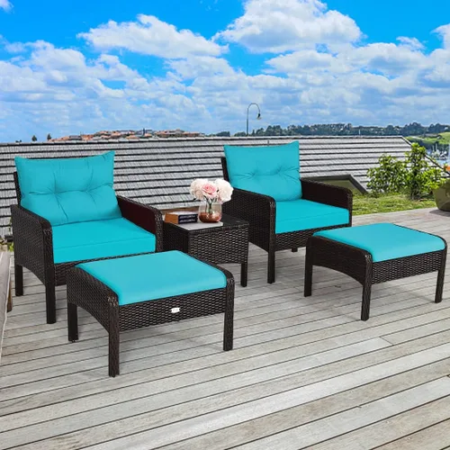 Miniatura 7 de Juego de muebles de mimbre para patio, juego de conversación de mimbre modular para exteriores con 2 otomanas y mesa de centro de vidrio templado