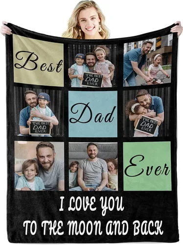Miniatura 12 de Youltar Manta de fotos personalizada para el Día del Padre, regalo personalizado con el texto "Best Dad Ever" de hija o hijo para Navidad
