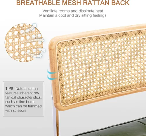 Miniatura 3 de Zesthouse Juego de 4 sillas de comedor de ratán natural, sillas modernas de comedor con respaldo de madera maciza para cocina y sala de estar, verde