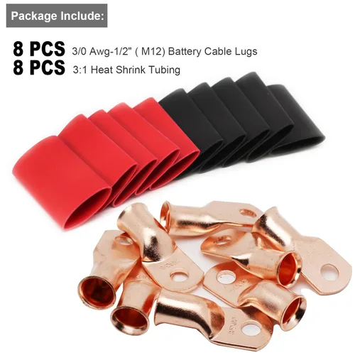 Miniatura 99 de TKDMR - Kit de 264 piezas de extremos de cable de batería, 132 piezas de terminales de anillo de lengüetas de cable de cobre resistentes AWG 8 6 4 2