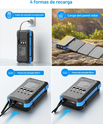 Miniatura 4 de Cargador Solar Power Bank 49800mAh con 4 cables integrados y 3 paneles plegables, cargador de teléfono portátil rápido PD22.5W, paquete de batería