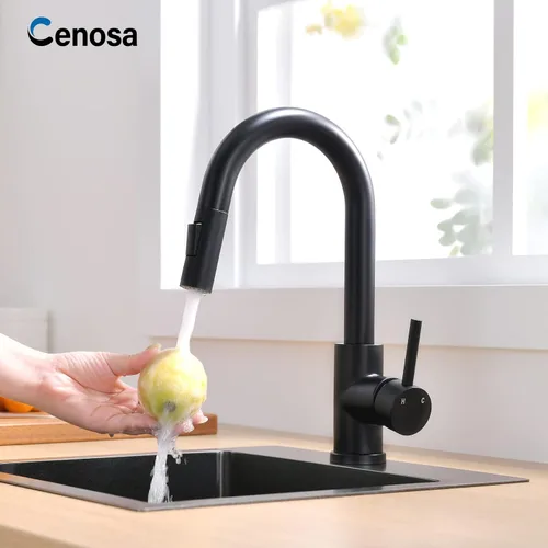 Miniatura 7 de Cenosa Moderno grifo de fregadero de barra para fregadero de cocina, manija única con rociador extraíble, grifo de fregadero de preparación fría y 4