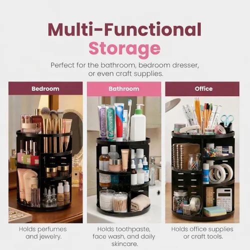 Miniatura 6 de Organizador de maquillaje giratorio de 360 grados – Altura ajustable y totalmente giratorio. El organizador de cosméticos perfecto para el tocador