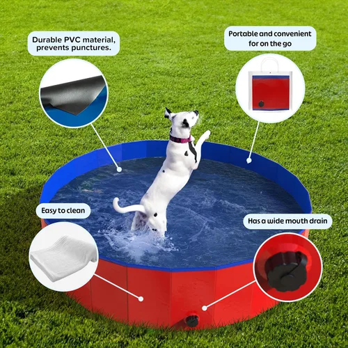 Miniatura 3 de PETMAKER - Piscina portátil para perros grandes, bañera plegable de plástico con drenaje y bolsa de transporte para mascotas y juegos en el patio