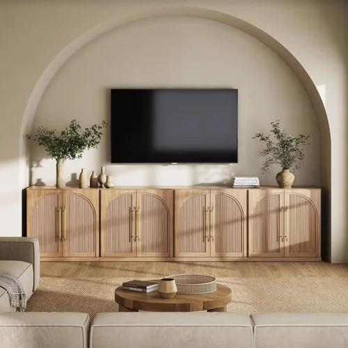 Miniatura 48 de BELLEZE Aparador Modular Acanalado Buffet con Almacenamiento, Mesa Consola Moderna de Mediados de Siglo con Puertas Arqueadas Simétricas, Elegante