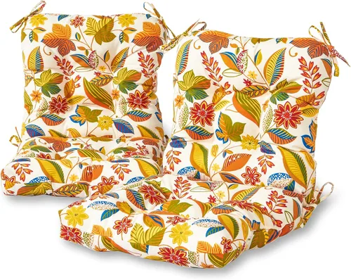 Miniatura 8 de Cojines para silla de exterior con bisagras, diseño de una sola pieza, cojín reversible para asiento y respaldo de patio con lazos, tela