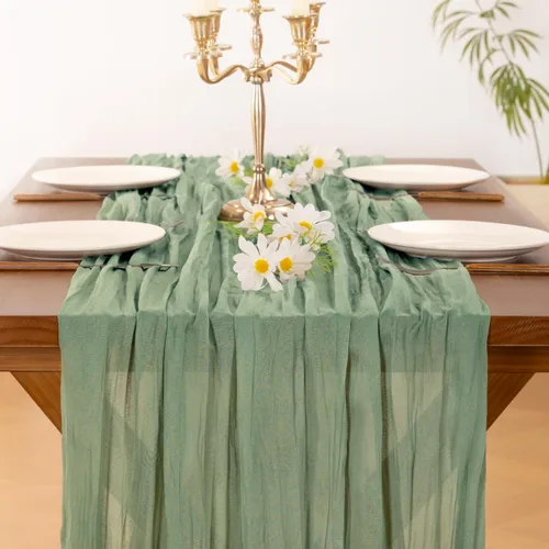Miniatura 6 de Socomi Camino de Mesa Verde Salvia Primavera Pascua Camino de Mesa de Gasa 170 Pulgadas Gasa 14 Pies Boho Rústica Gasa para Decoración de Boda