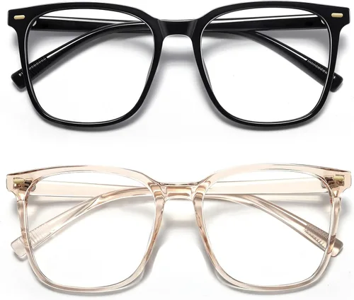 Oversized Square Blue Light Blocking Glasses for Women Men, Anti-Fatigue Computer Monitor Glasses Reduce Eye Strain Negro+marrón transparente