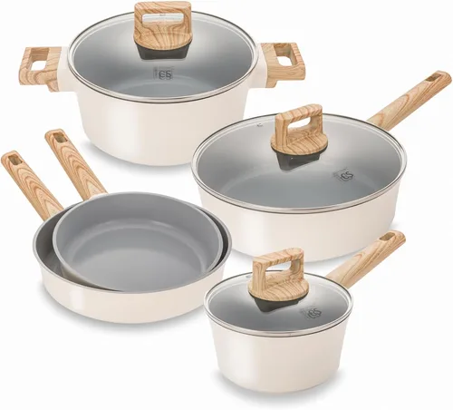 KOCH SYSTEME CS Juego de utensilios de cocina de cerámica antiadherente, juego de ollas y sartenes antiadherentes con asas que se mantienen frescas,