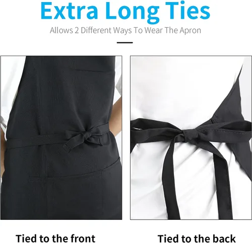Miniatura 6 de Delantal ajustable con peto, impermeable, con 2 bolsillos, correa para el cuello y corbata extra larga, delantales de cocina unisex