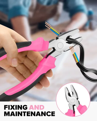 Miniatura 5 de Kit de herramientas de bricolaje para el hogar, oficina y garaje, juego de herramientas de mano pequeñas de reparación general con estuche de Rosa