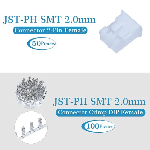 Miniatura 6 de CQRobot JST PH SMD Conector electrónico de computadora de 2 pines con paso de 2.0 mm Enchufes macho IC, carcasas de enchufes hembra y kit