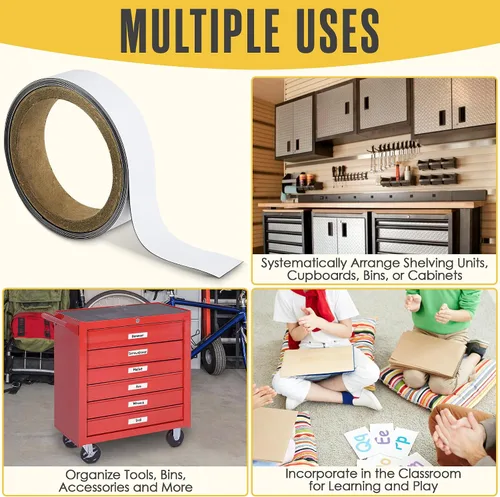 Miniatura 5 de Houseables Tira magnética, cinta magnética, cinta magnética, 1 pulgada x 25 pies, rollo magnético, etiqueta de borrado en seco, tiras para pizarra