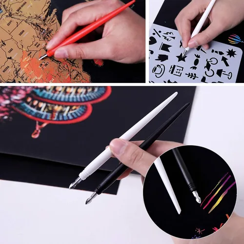 Miniatura 3 de 18 herramientas de arte para rascar, bolígrafo de color de dibujo para rascar, doble punta/lápiz para rascar, bolsa de herramientas para adultos