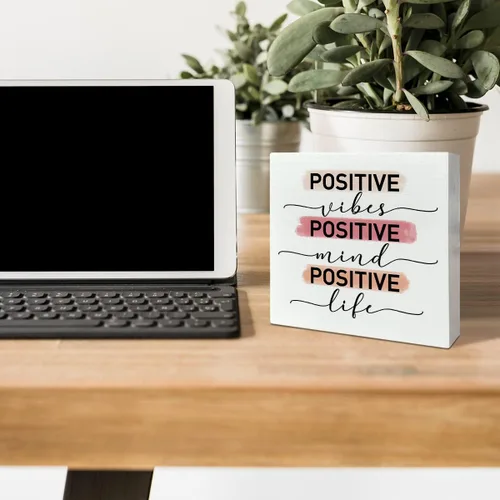 Miniatura 3 de Escritorio de oficina en casa, caja de madera, decoración de letrero de caja de madera positiva, vida mental, citas inspiradoras, decoración
