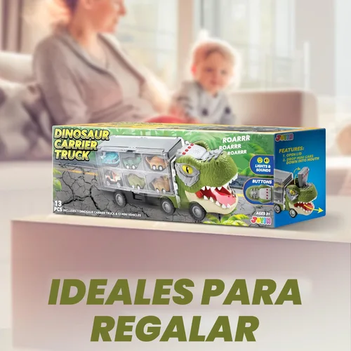 Miniatura 8 de JOYIN Juguetes de dinosaurio 13 en 1 para niños de 3 a 5 años, camión de dinosaurio con 12 autos de tracción, juguetes de regalo de cumpleaños