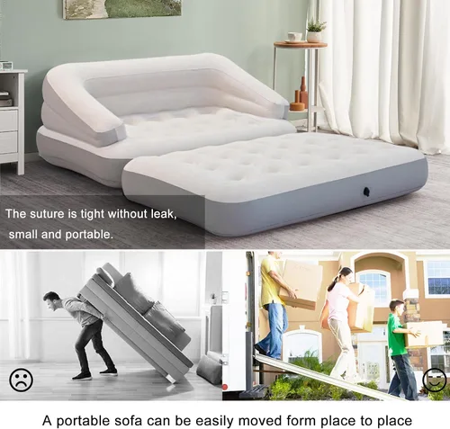 Miniatura 6 de Sofá cama inflable para camping, flotador de piscina, colchón flocado al aire libre con reposabrazos, tamaño matrimonial