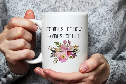 Miniatura 3 de Fonhark - Bonita taza de Roommate, Roomies for Now Homies for Life, taza de café novedosa de 11 onzas, color blanco