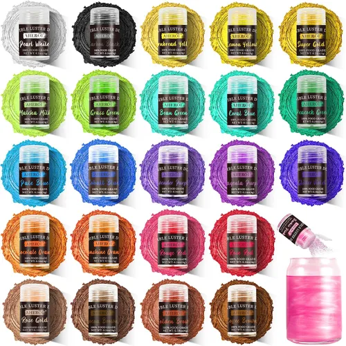 Miniatura 9 de Aheroi Set de purpurina comestible, 15 colores de polvo de lustre comestible, purpurina brillante para polvo de bebidas, purpurina para fondant