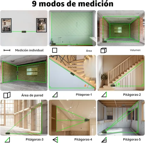 Miniatura 5 de Huepar Herramienta de Medición Láser Dual, Medidor de Distancia Láser Digital Bilateral de 656 Pies con Haz Verde Medida en 6 Unidades Pies/pulg/M