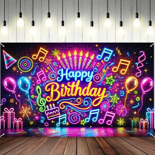 Miniatura 8 de BlissYard Pancarta de Neón de Feliz Cumpleaños que Brilla en la Oscuridad Pancarta de Feliz Cumpleaños que Brilla en la Oscuridad Telón de Fondo