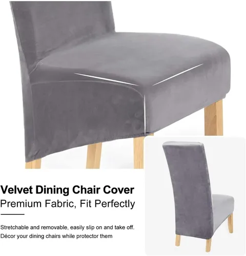 Miniatura 6 de Chair Cover 4pcs Dining Chair Covers Stretch Velvet Removable Washable Large Soft Dining Kitchen Home Restaurant Chair Slipcovers(Bule Grey)