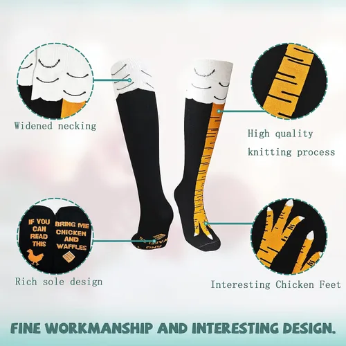 Miniatura 5 de WHOTAY Calcetines divertidos de pierna de pollo para mujeres y hombres, calcetines novedosos de pies de pollo, regalos de pavo hasta la rodilla