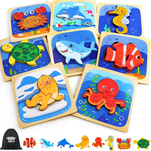 TOY Life - Rompecabezas de madera para niños pequeños de 2 a 4 años, rompecabezas de animales marinos para niños pequeños de 1 a 3 años,