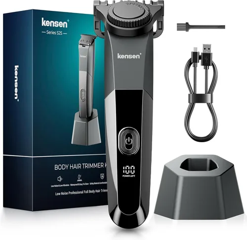 kensen - Recortadora de pelo corporal para hombres, recortadora eléctrica de ingle y púbico, afeitadora de bolas recargable, kit de peluquería