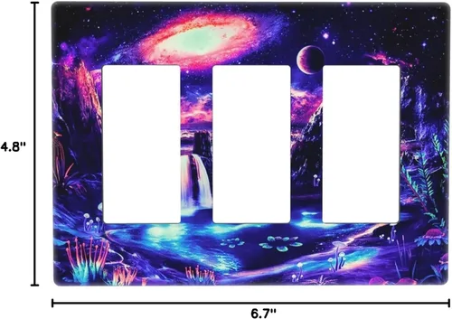 Miniatura 310 de Cubiertas de placa de pared de 3 gang con interruptor de luz de triple palanca, en negro y dorado con esplendor de oro rosa, estampado floral