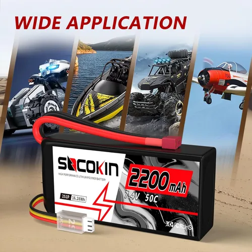 Miniatura 5 de 2S Lipo Batería 7.4V 50C 2200mAh Baterías con conector T-Plug Plug Shorty Soft Case Batería para FPV Drone Quadcopter UAV Avión Helicóptero RC Coche