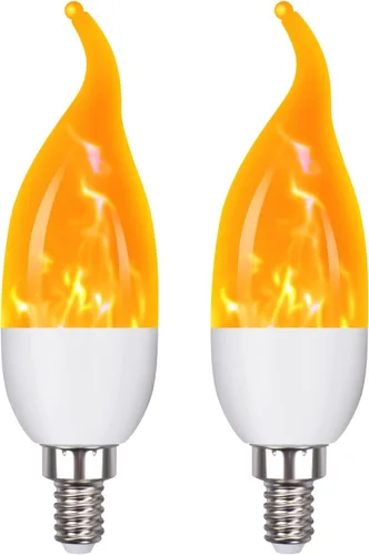 Bombillas de llama E12, 2 paquetes, candelabro LED de 3 modos de 2.0 W, lámpara blanca cálida de 1800 K, punta de llama para decoraciones de fiesta