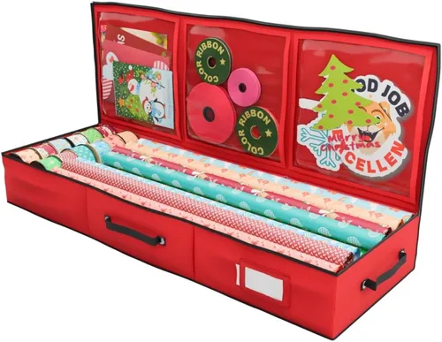 Miniatura 10 de Contenedor de almacenamiento de papel de regalo, organizador de papel de regalo debajo de la cama, 41 x 14 x 6 pulgadas, soporte de caja para 18 a