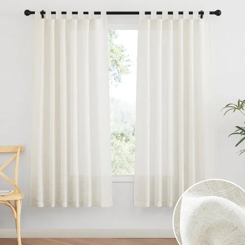 Miniatura 18 de RYB HOME - Cortinas de lino con textura transparente, 2 paneles