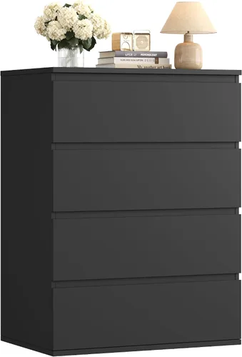 Miniatura 9 de FOTOSOK Cómoda Negra, Cómoda de 4 Cajones Cofre de Almacenamiento Moderno de Cajones 23.6L x 15.7A x 31.5Al pulg, Cómodas Negras Gabinete