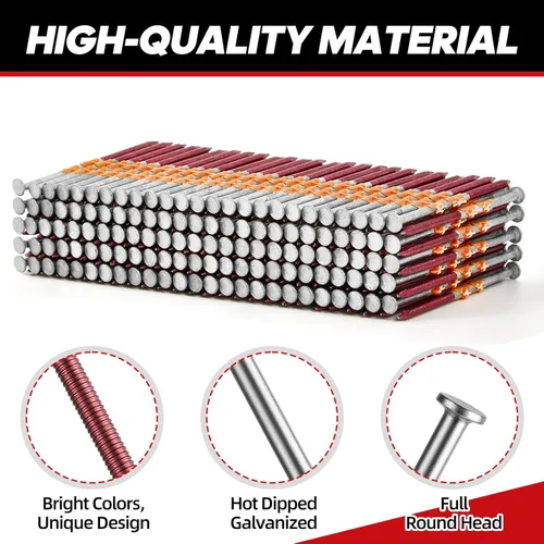 Miniatura 4 de 1000 clavos de marco de 21 grados, cabeza redonda completa de 2 x 0.113 pulgadas, vástago de anillo, galvanizado por inmersión en caliente, clavos