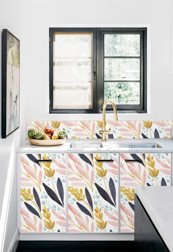 Miniatura 3 de HaokHome - Papel tapiz adhesivo para repisas, vinilo, bosque en acuarela, diseño floral, color blanco, rosa, azul marino y amarillo, removible, 17.7