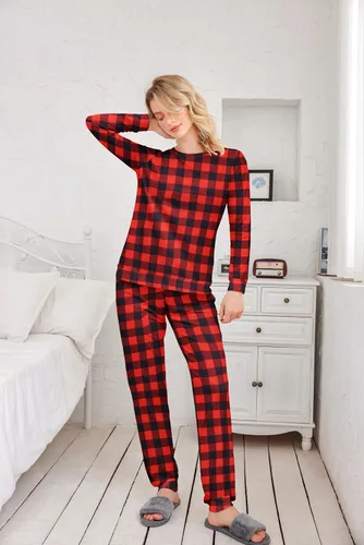 Miniatura 81 de Ekouaer Conjunto de pijama de manga larga para mujer, ropa de dormir suave con cuello redondo y bolsillos