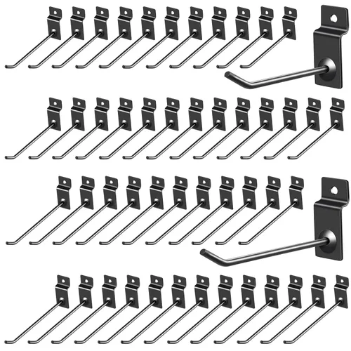 Moxweyeni Paquete de 100 ganchos para paneles de pizarra, accesorios de clavijas resistentes para colgar, soportes de metal para garaje, tienda Negro