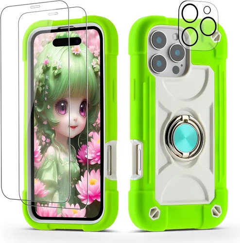 Miniatura 14 de Funda para iPhone 11 de 6.1 pulgadas con soporte de anillo, con 2 protectores de pantalla de vidrio, resistente a los golpes, resistente a