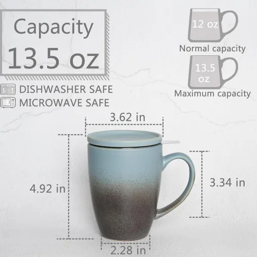 Miniatura 2 de Bosmarlin Taza de té de cerámica mate con infusor y tapa, 13.5 onzas, taza de té suelta, apta para lavavajillas y microondas (azul oscuro)