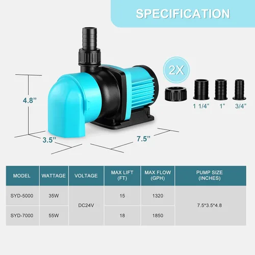 Miniatura 2 de Bomba de retorno para acuario de 1320GPH con controlador de pantalla LCD, bomba de acuario DC 24V 35W para acuario de agua salada y agua dulce