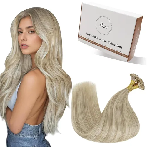 Miniatura 18 de Hetto Extensiones de cabello humano con nano cuentas, balayage, extensiones de cabello humano, color negro degradado a plateado, extensiones
