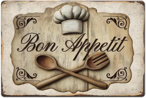 SUPERDANT Bon Appetit - Cartel vintage de hojalata para cocina, póster de metal retro, póster de metal retro para restaurante, decoración de pared,