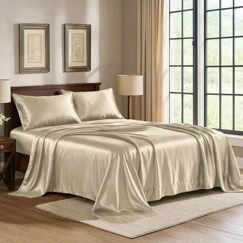 Miniatura 35 de Pure Bedding Sábanas de satén individuales [3 piezas, plateadas] Juego de sábanas sedosas de lujo para hotel, juego de sábanas de microfibra extra